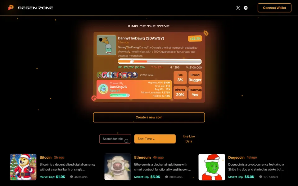 DegenZone, first screen