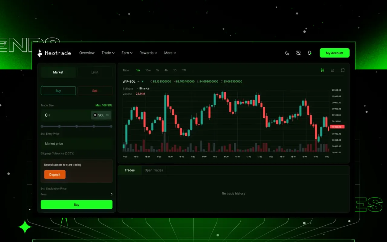 The trading screen, as shown on the landing page